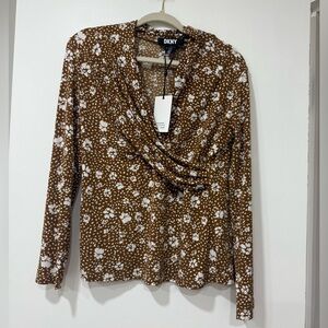 DKNY Brown and White Floral Blouse
